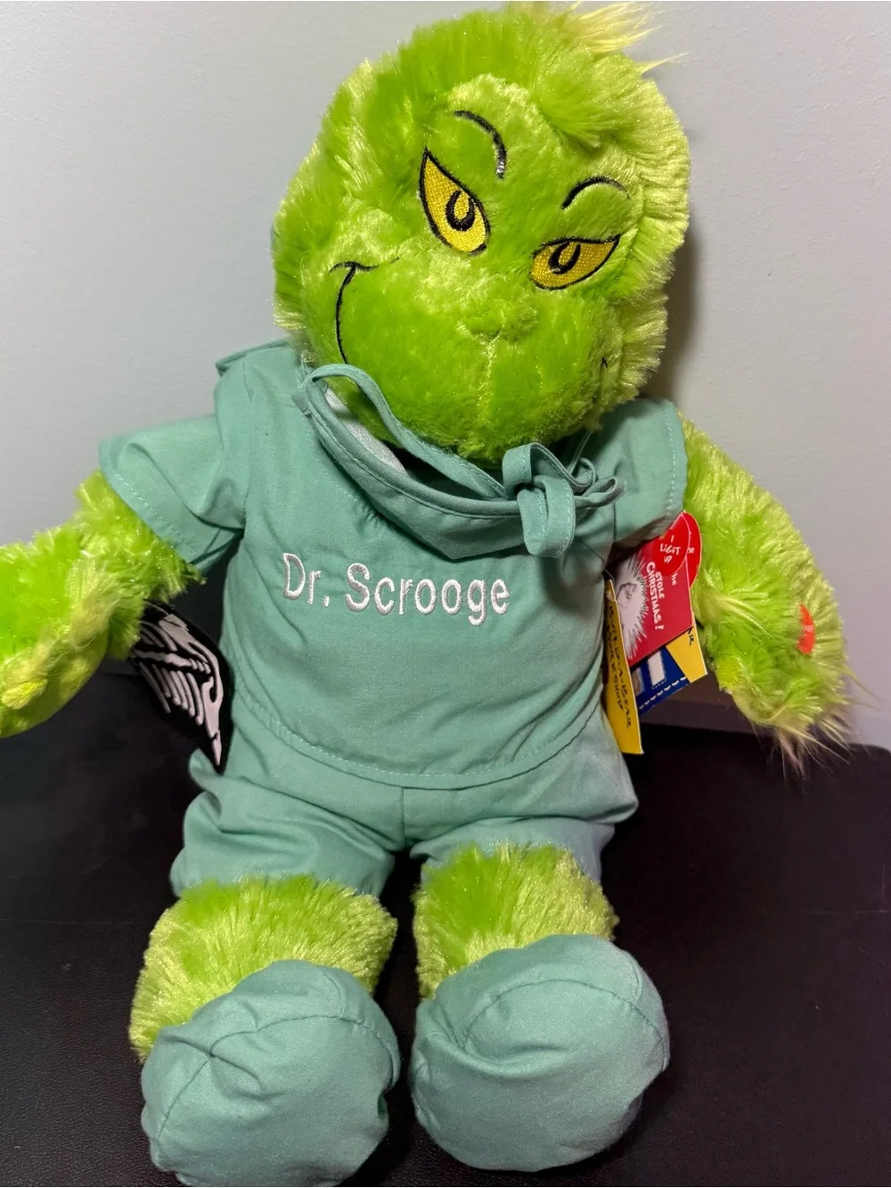 Grinch Plush Build a Bear in scrubs with light up heart